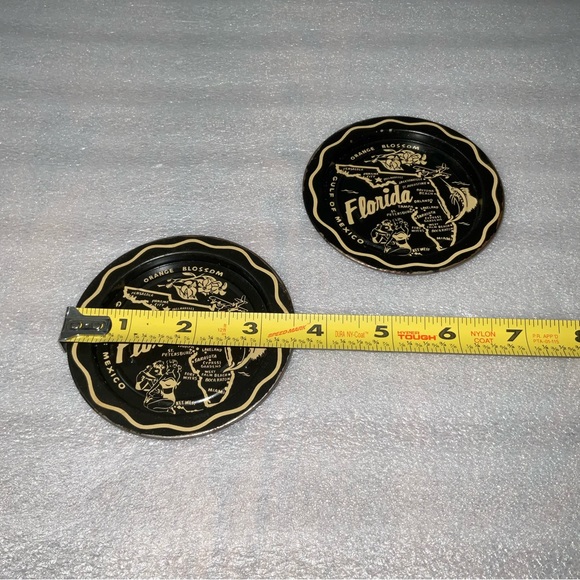 Vtg Florida State Souvenir Map Round Tin Tray Travel Trip Orange Blossom Beaches - Picture 6 of 11